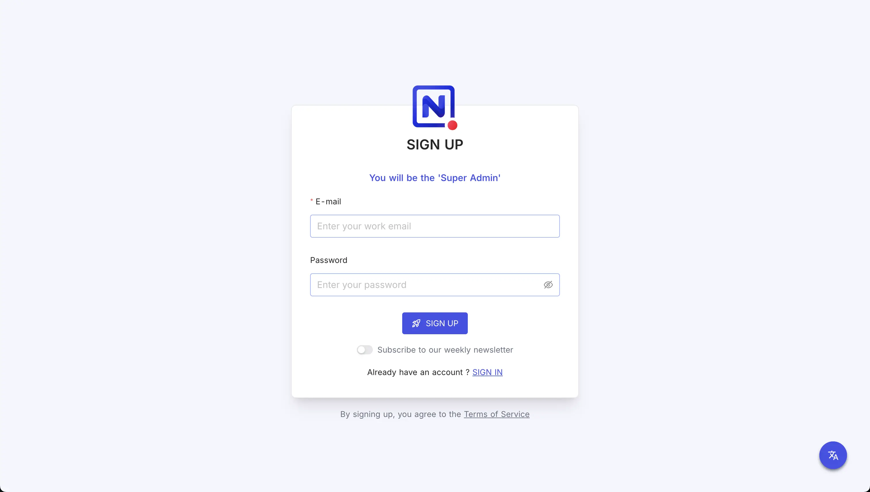 NocoDB Login Screen